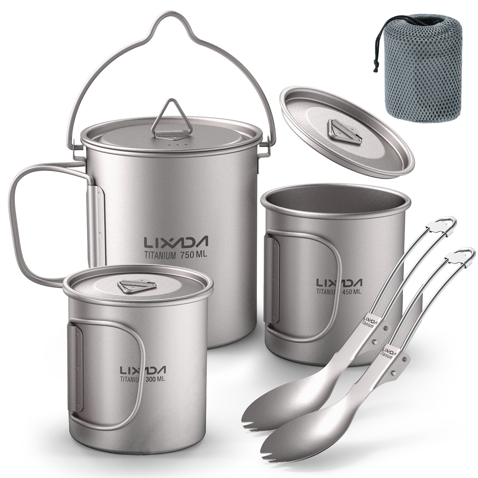 Camping Cooking Pot With Lid - Pot en titane ultraléger 300ml/750ml, tasse