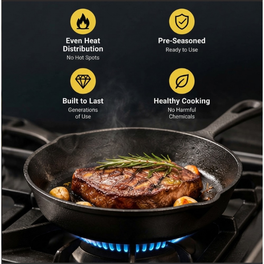 Skillet Cast Iron Camp - Ensemble de 3 poêles en fonte,