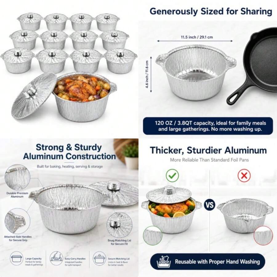 Camping Cooking Pot With Lid - Lot de 12 casseroles jetables avec
