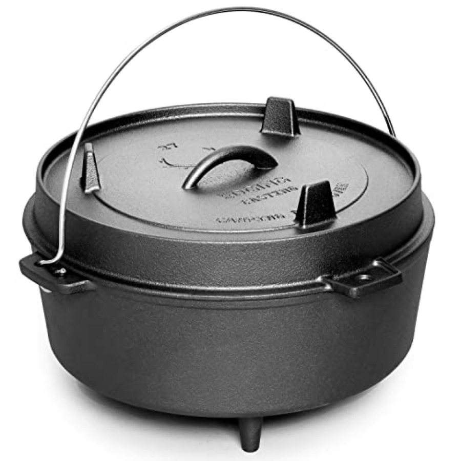 Skillet Cast Iron Camp - Cocotte en fonte pré-assaisonnée avec couvercle-poêle,