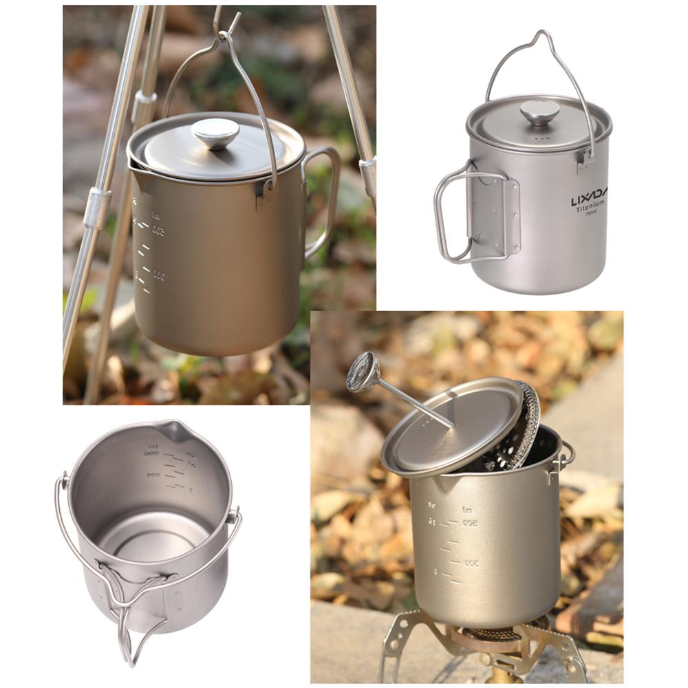 Camping Cooking Pot With Lid - Tasse à café en titane Lixada
