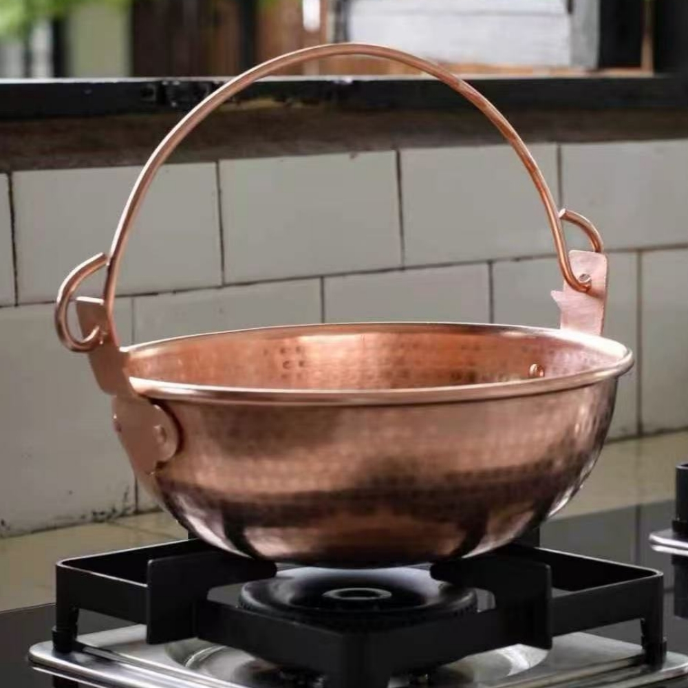 Camping Hanging Cooking Pot - Marmite suspendue en cuivre Vintage, Pot