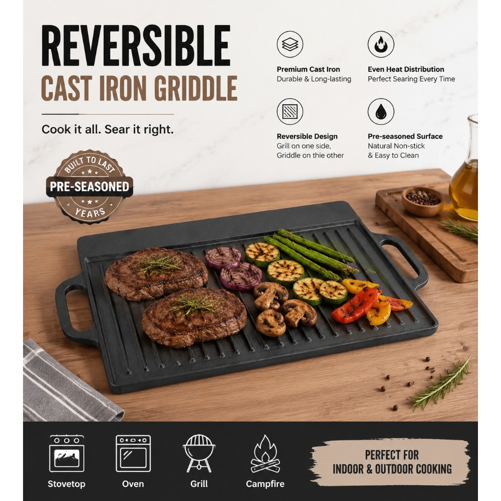 Skillet Cast Iron Camp - Plaque de cuisson en fonte pré-assaisonnée