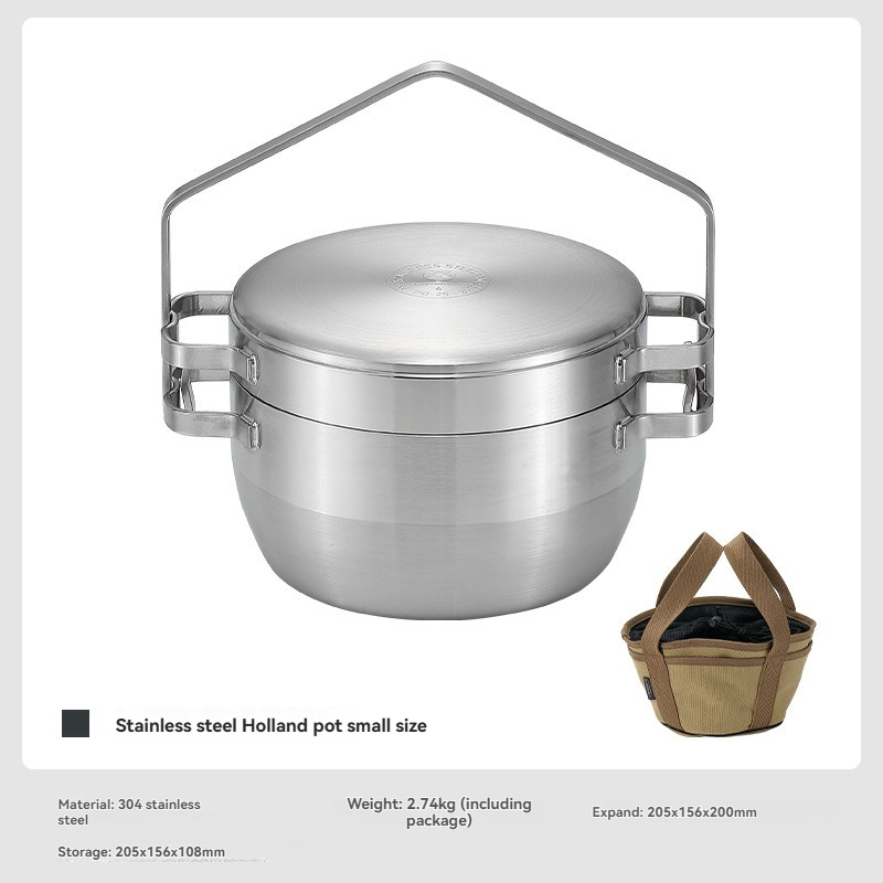 Camping Hanging Cooking Pot - Marmite suspendue d'extérieur en acier inoxydable