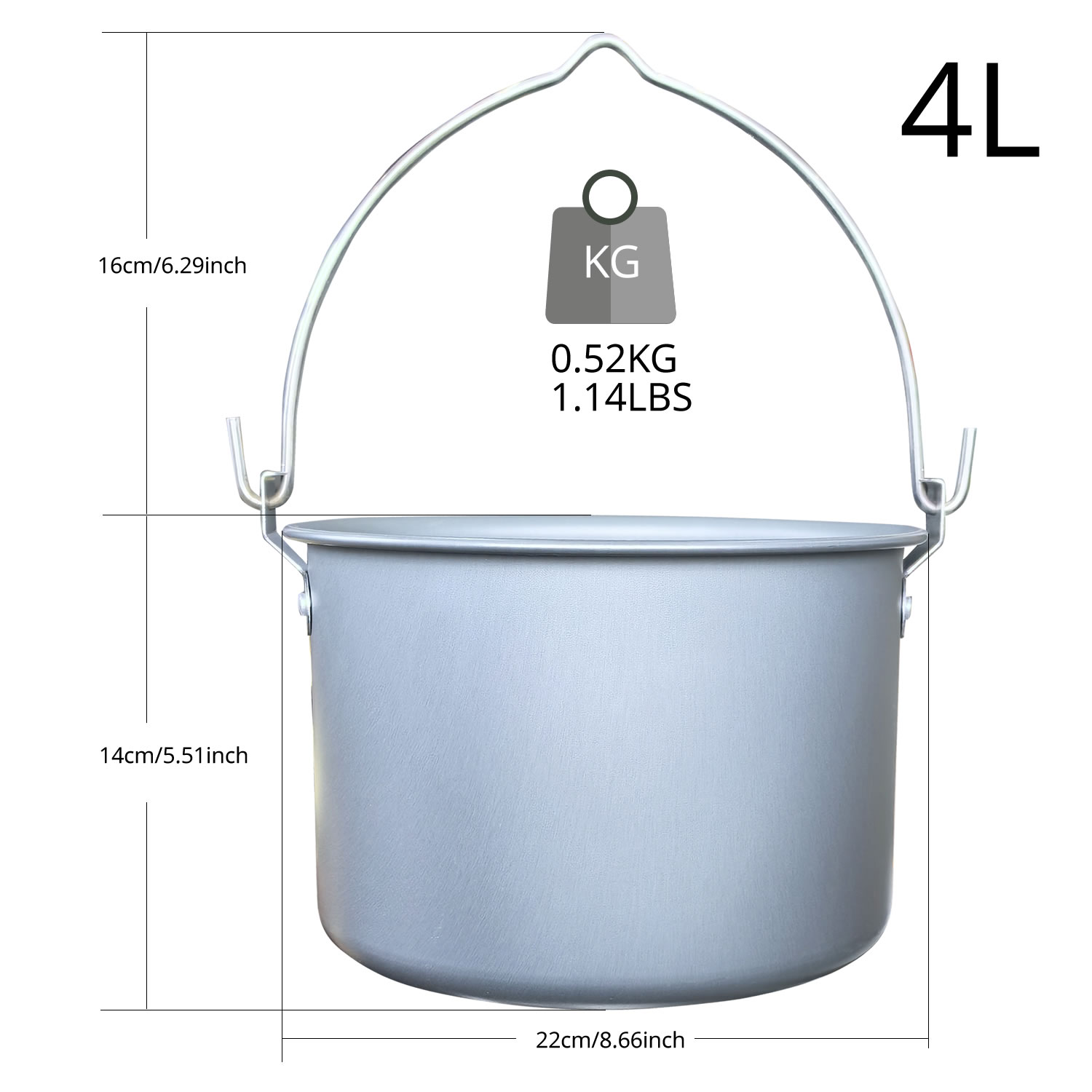 Camping Hanging Cooking Pot - Pot suspendu d'extérieur 4L, grande marmite